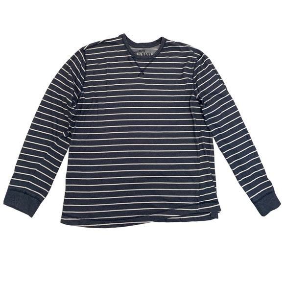 💜 Old Navy Men's XL Blue & White Striped Long Sleeve Thermal Tee Shirt - Picture 1 of 5